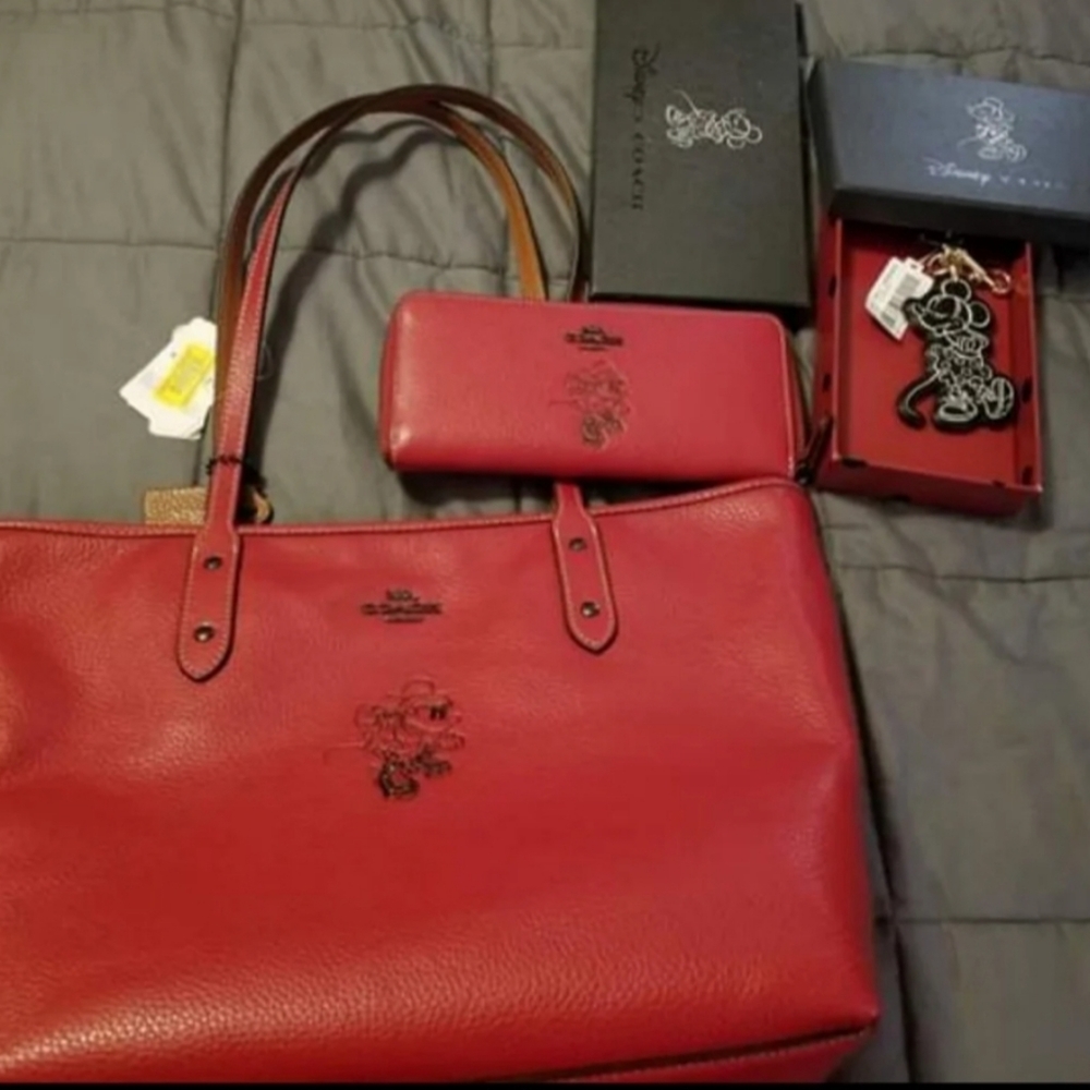 Disney Coach purse, wallet, and key chain